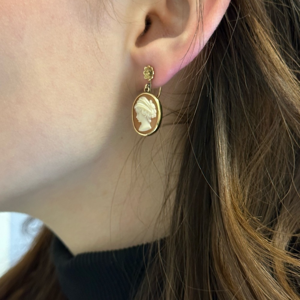 VINTAGE 14K real solid gold camafeo earrings - Picture 6 of 16